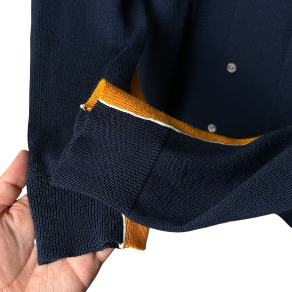 Opening Ceremony Men's Large Knit Collared Cardigan Color Block Navy Blue Orange - Picture 10 of 11
